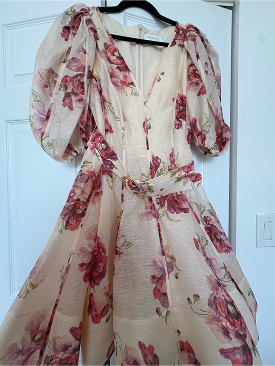 Zimmermann Dresses & Skirts - NWOT Zimmermann Cream Floral Mini Dress with Pink Red Blooms AUS2-US8